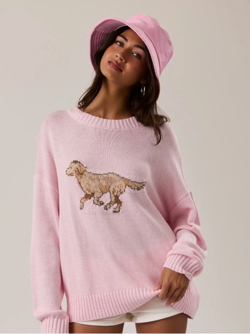 Pink Crewneck Dog Intarsia Sweater - Women Small NEW - Picture 5 of 7